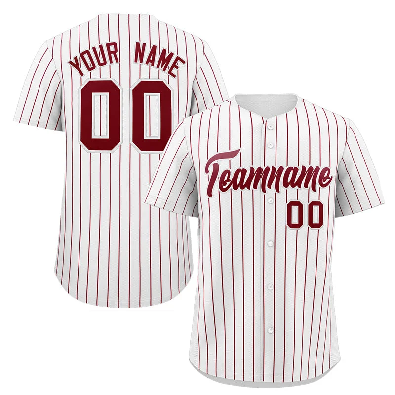 Custom White Crimson Stripe Fashion Authentic Baseball Jersey