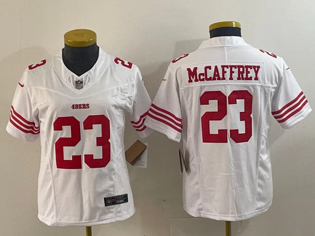 Women's San Francisco 49ers #23 Christian McCaffrey White 2023 F.U.S.E. Untouchable Football Stitched Jersey(Run Small)