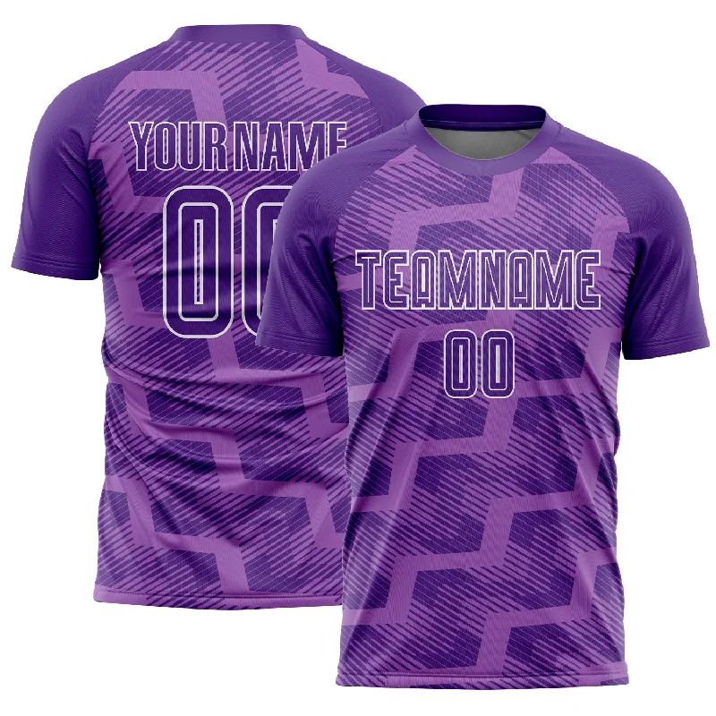 Custom Purple Medium Purple-White Line Sublimation Soccer Uniform Jersey