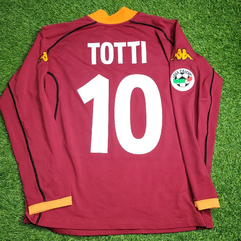 Totti As Roma Kappa 2001 2002 Home Long Sleeve Soccer Jersey Shirt XL