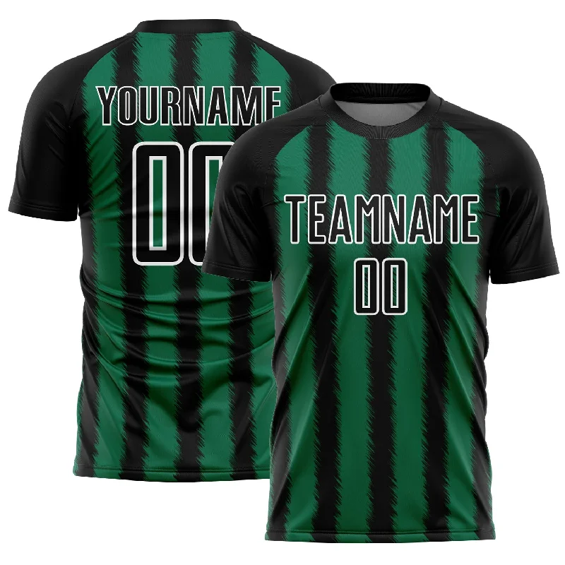 Custom Black Kelly Green-White Line Sublimation Soccer Uniform Jersey