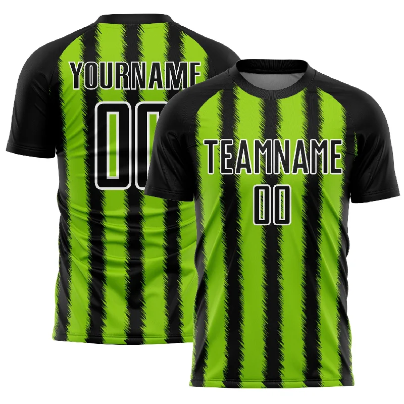 Custom Black Neon Green-White Line Sublimation Soccer Uniform Jersey